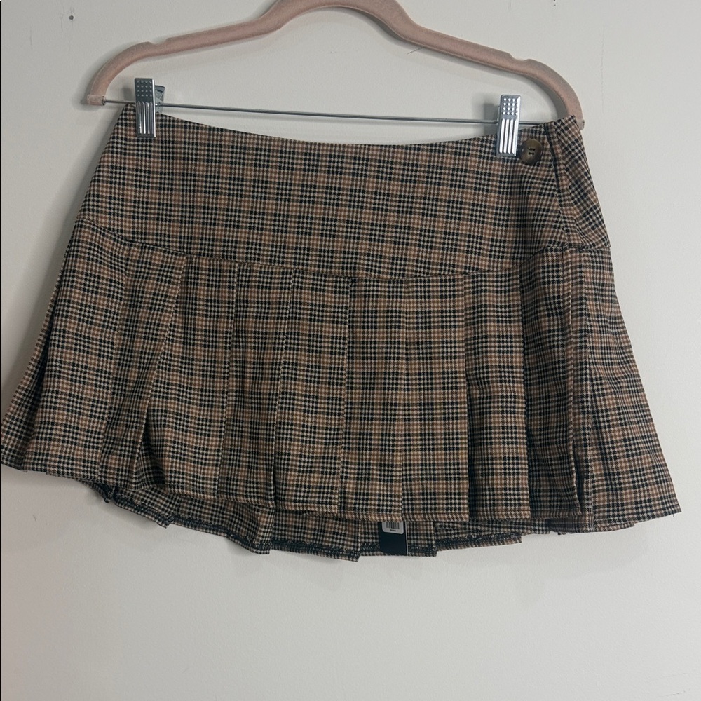 Fashion Nova Checkered Tan Mini Skirt